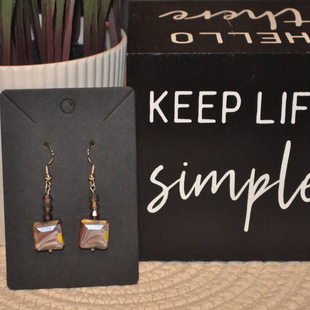 Iridescent Square Glass Bead Drop Earrings